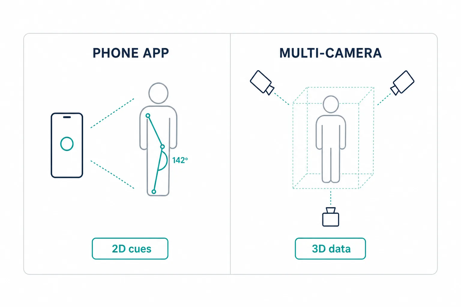 Comparison of a single phone-camera markerless setup giving 2D cues versus a multi-camera system giving research-grade 3D data
